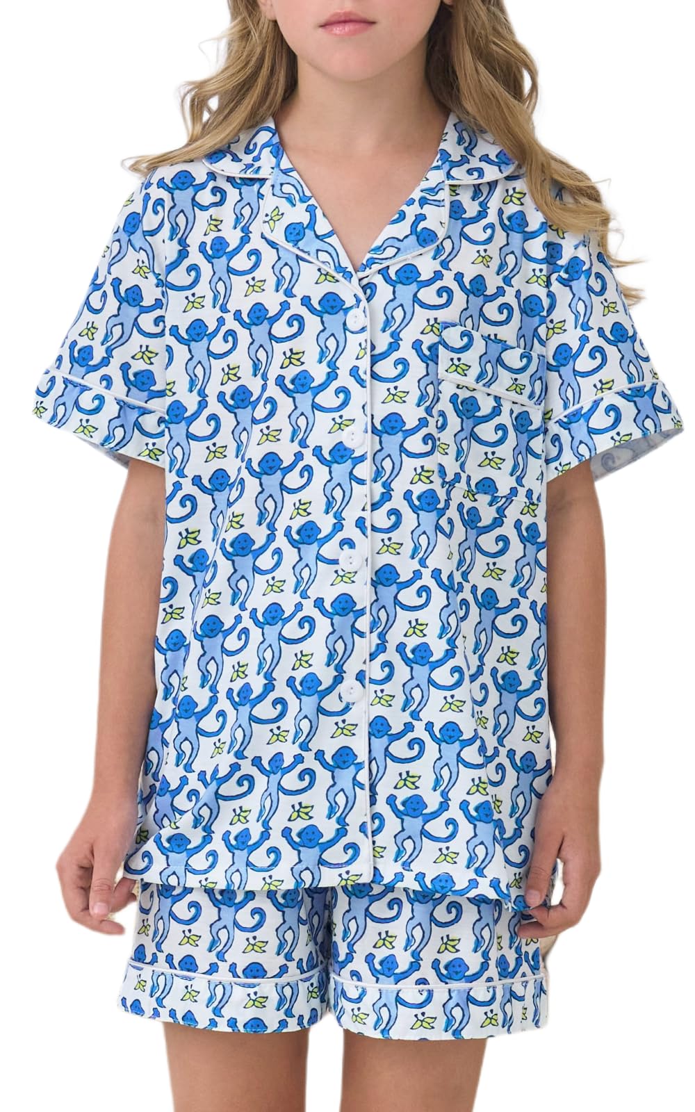 Girls Summer Outfit,Kids Monkey Button Down Loungewear Sleepwear Pjs