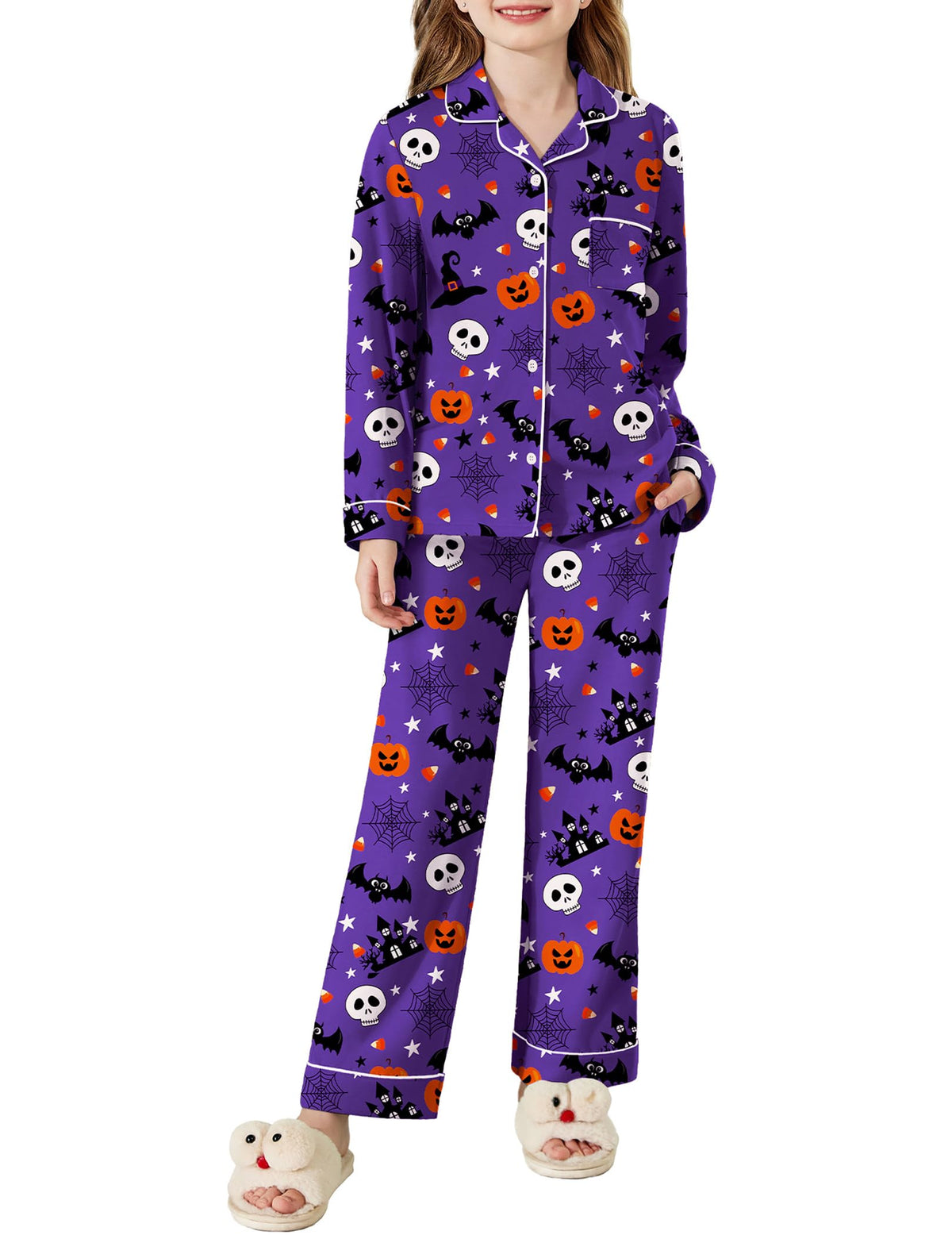 Arshiner Pajamas Set for Girls Long Sleeve Lounge Set Button Down Pj Sets