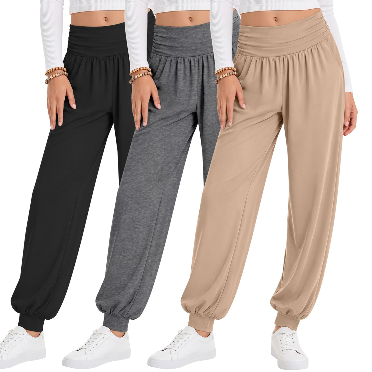 Oakgarden 3 Pack Girls' Lightweight Athletic Joggers Pants