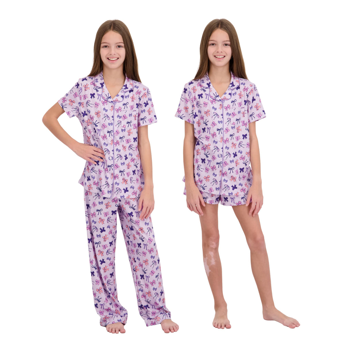 US Angels Girls Pajama Set 3 Piece, Short Sleeve Button Down PJs with Shorts & Pants, Soft Sleepwear Girls & Tweens Size 5-16