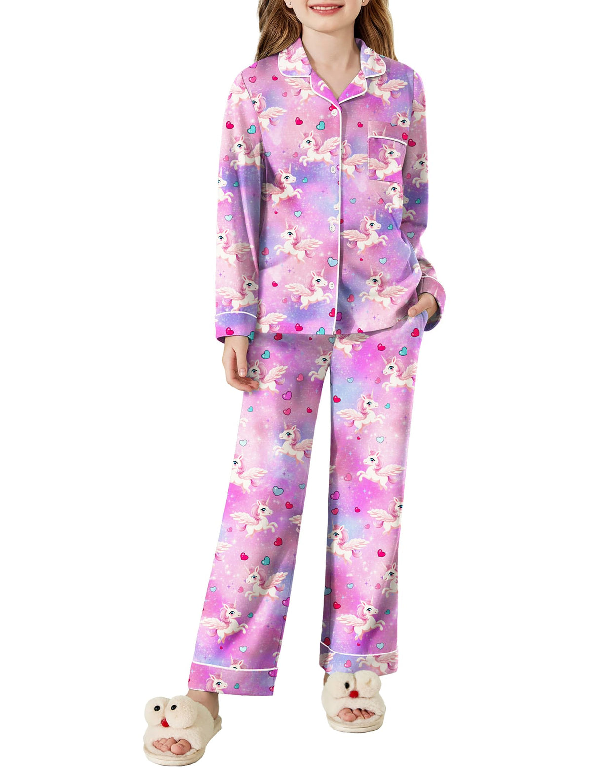 Arshiner Pajamas Set for Girls Long Sleeve Lounge Set Button Down Pj Sets