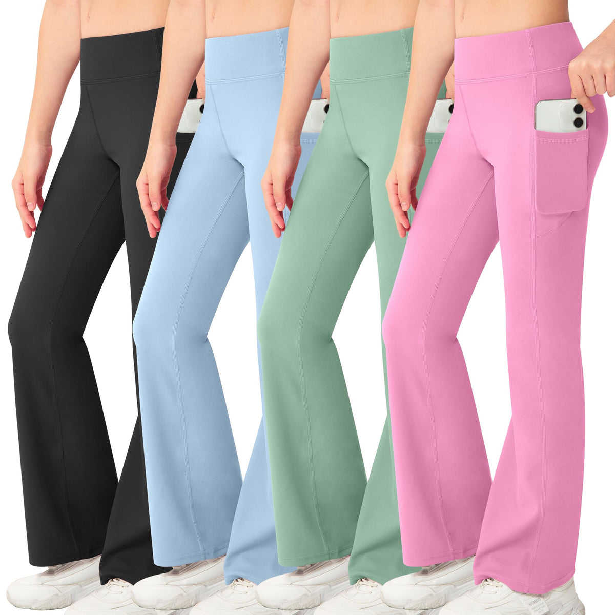 NORMOV Girl's Bootcut Yoga Pants with Pockets,High Waisted Casual Kids Bell Bottoms Pants
