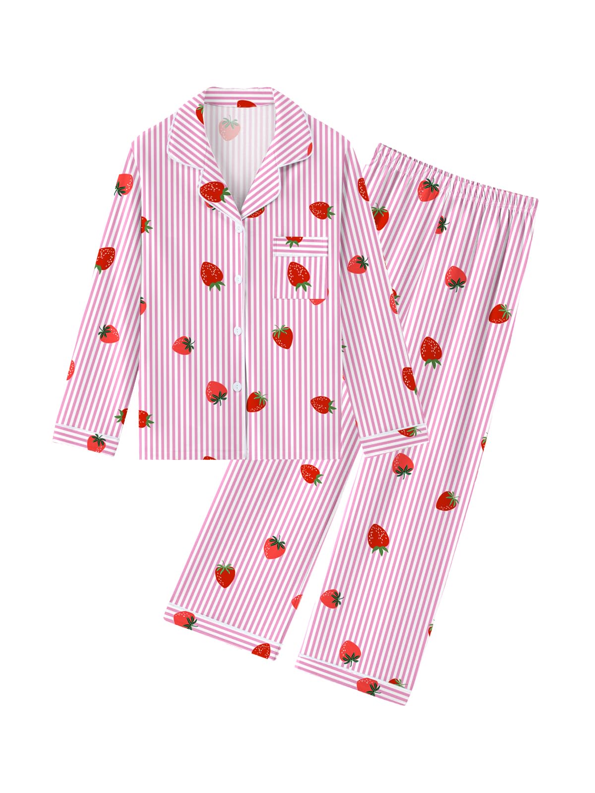 QZH.DUAO Girls Women Pajamas Set Cotton Long Sleeve Top Pjs 5Years-L