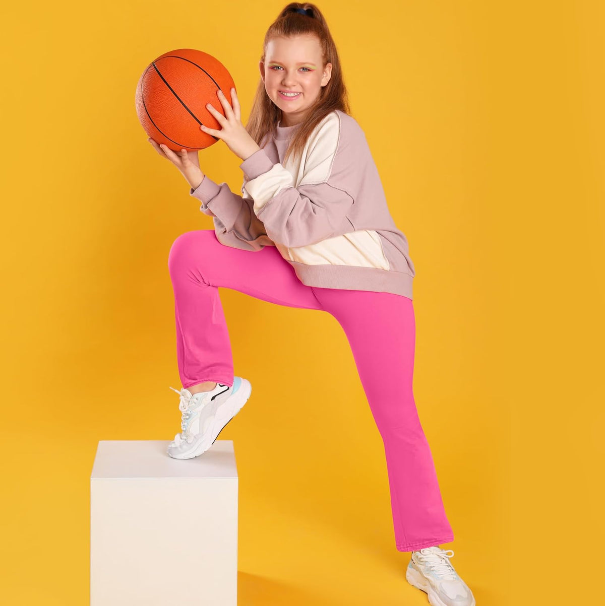 FEQO 4 Pack Girls Flare Leggings Pants Cotton Leggings Bell Bottoms 5-14Y