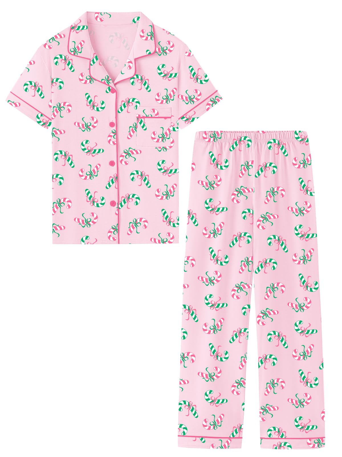 QZH.DUAO Girls Cotton Short Sleeves and Long Pants Pajama Set, 5-14 Years