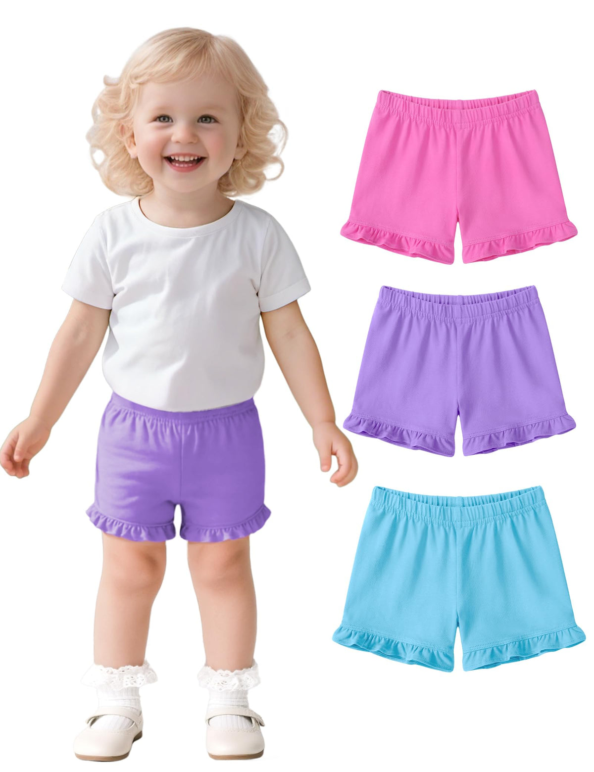 3 Pack Baby Girls Ruffle Shorts Toddler Cotton Dance Shorts Soft Summer Clothes Size 18M-5T