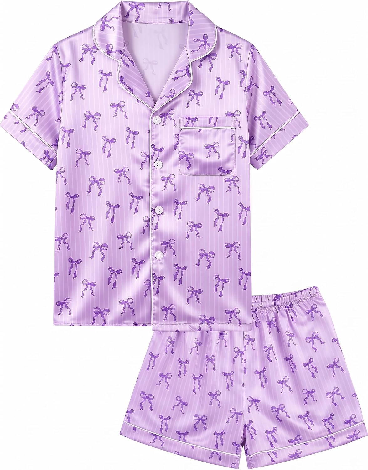 Basumee Girls Satin Pajamas Set, Silky Kids Sleepwear PJs for Teen 8-15Y