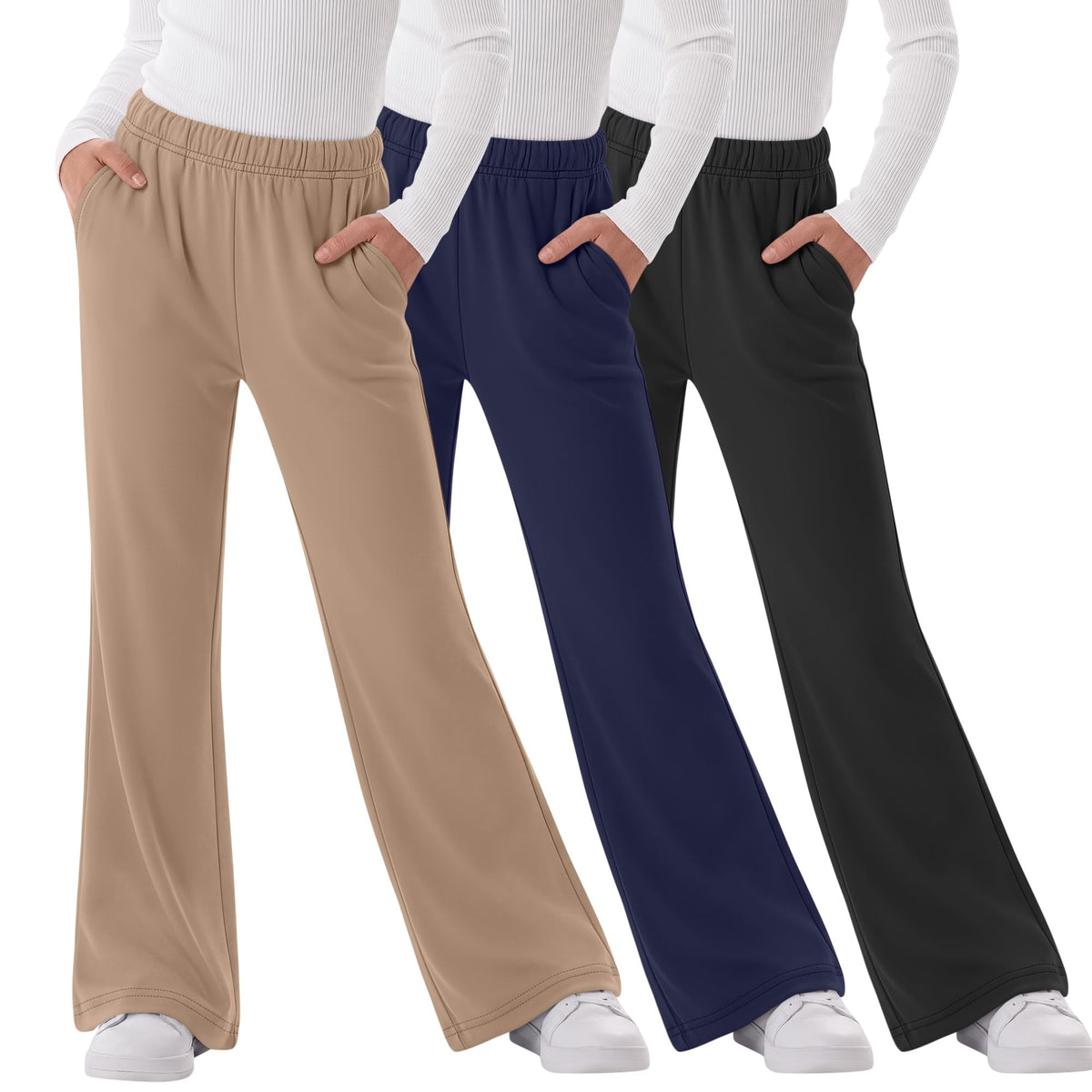 3 Pack Girls Flare Legging Kids Bootcut Sweatpants