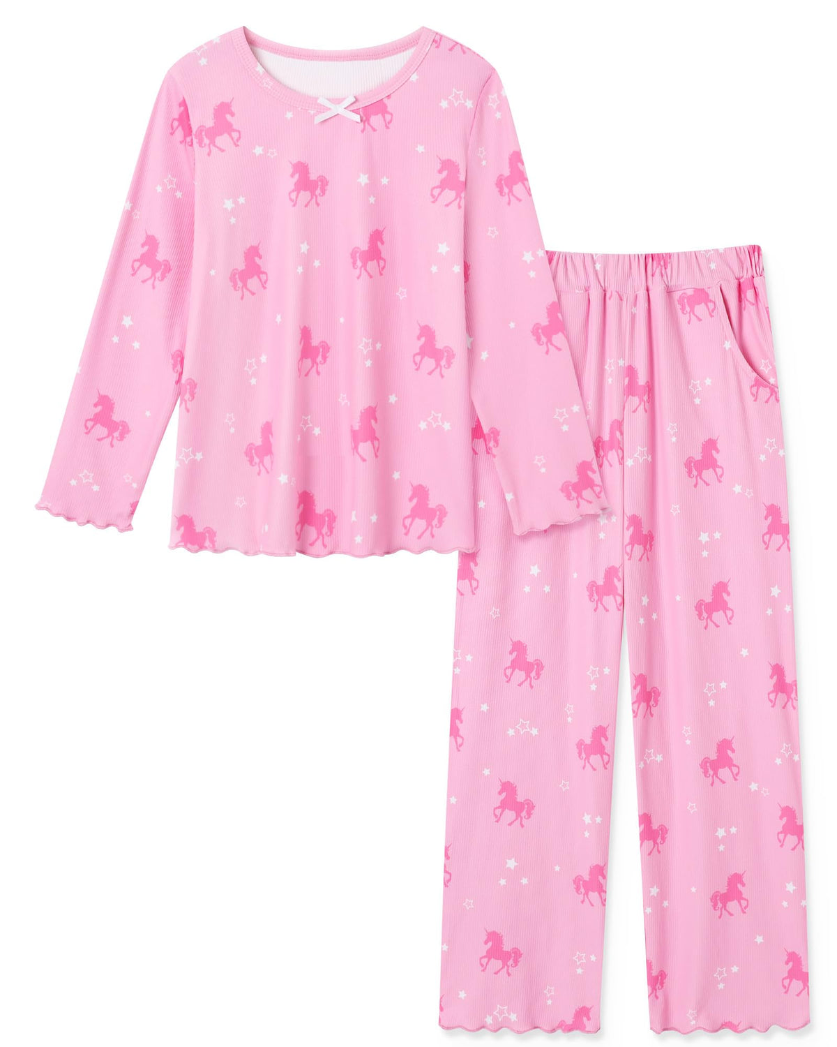 CARETOO Girls Pajama Set 2pc Soft Stretch Ribbed Kids Loungewear Pjs 5-14Y