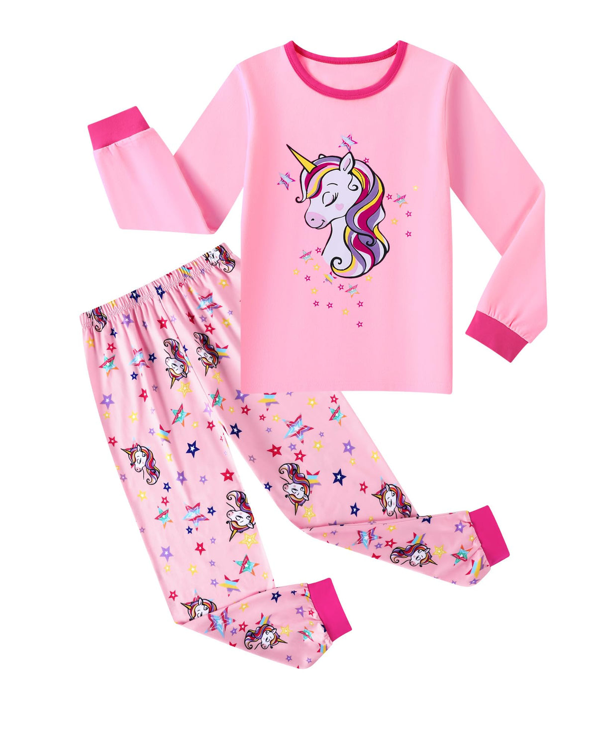 CARETOO Girls Pajamas Kids Cotton Pajama Sets 2-Piece Long Sleeve Pjs Comfy Girls Sleepwear for 4-12 Years