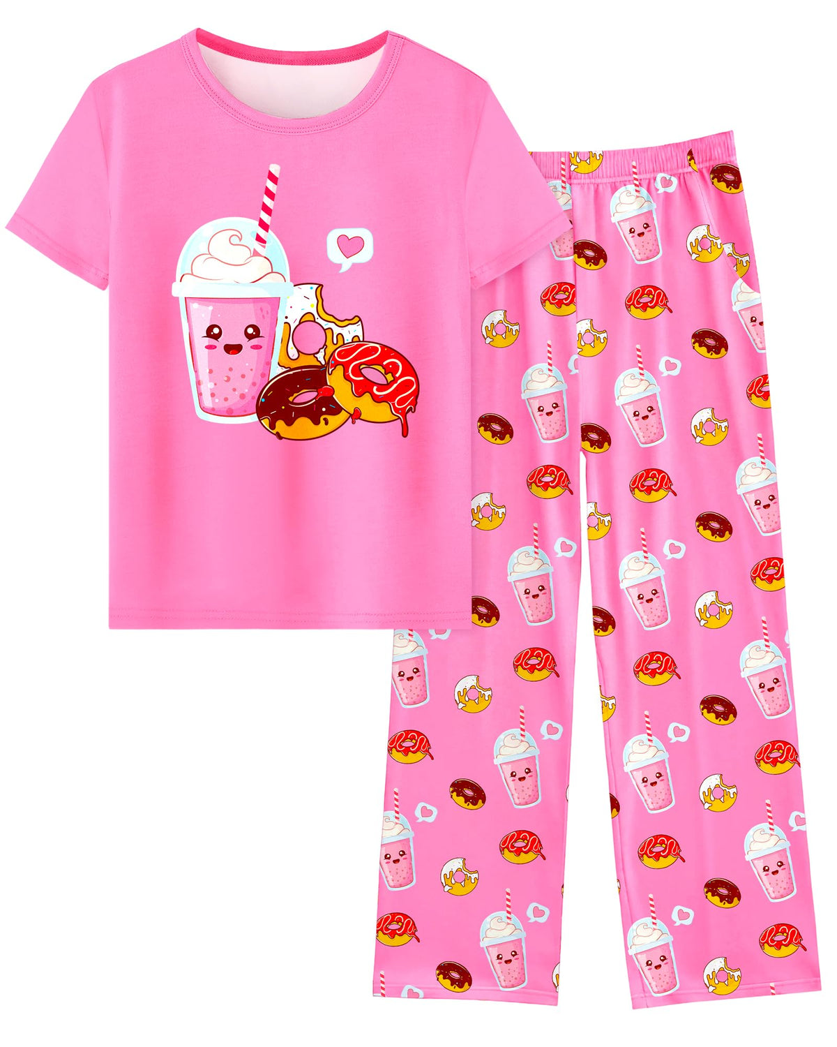 Sylfairy Girls Pajamas 2-Piece Pjs Set Kids Short Sleeve and Pants Jammies Casual Wear Girls' Sleepwear Lounge Clothes