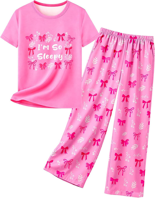 Girls Pajamas Short Sleeve Pants Pjs for Big Girls Sleepwear Kids Jammies Sets Cute Soft Loungewear Size 7-14