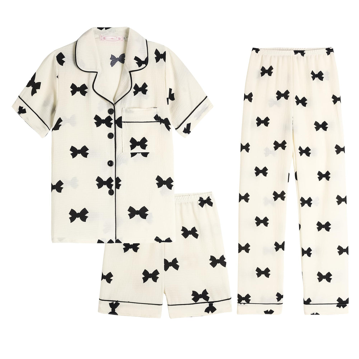 Hupohoi Big Girls Button Down Pajama Set 3pcs Crepe Fabric Sleepwear Nighty
