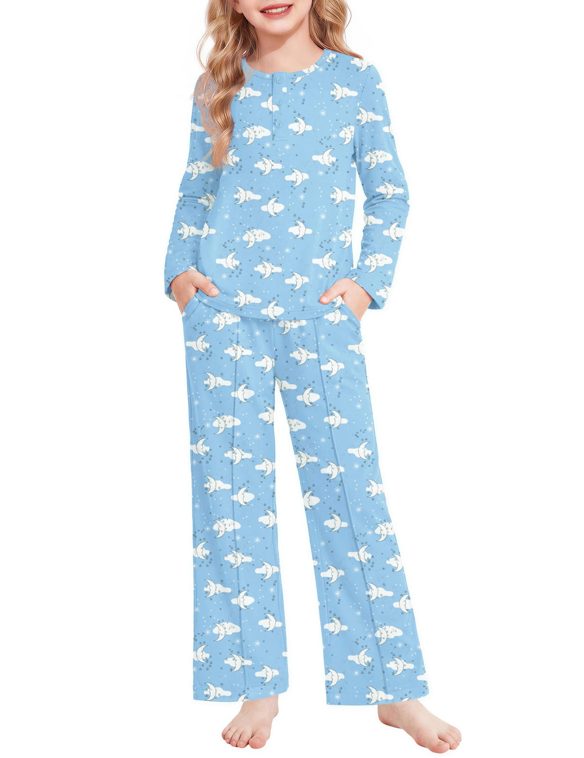 Arshiner Girls Pajamas Long Sleeve Sleepwear Comfy Henley Neck Pjs Set
