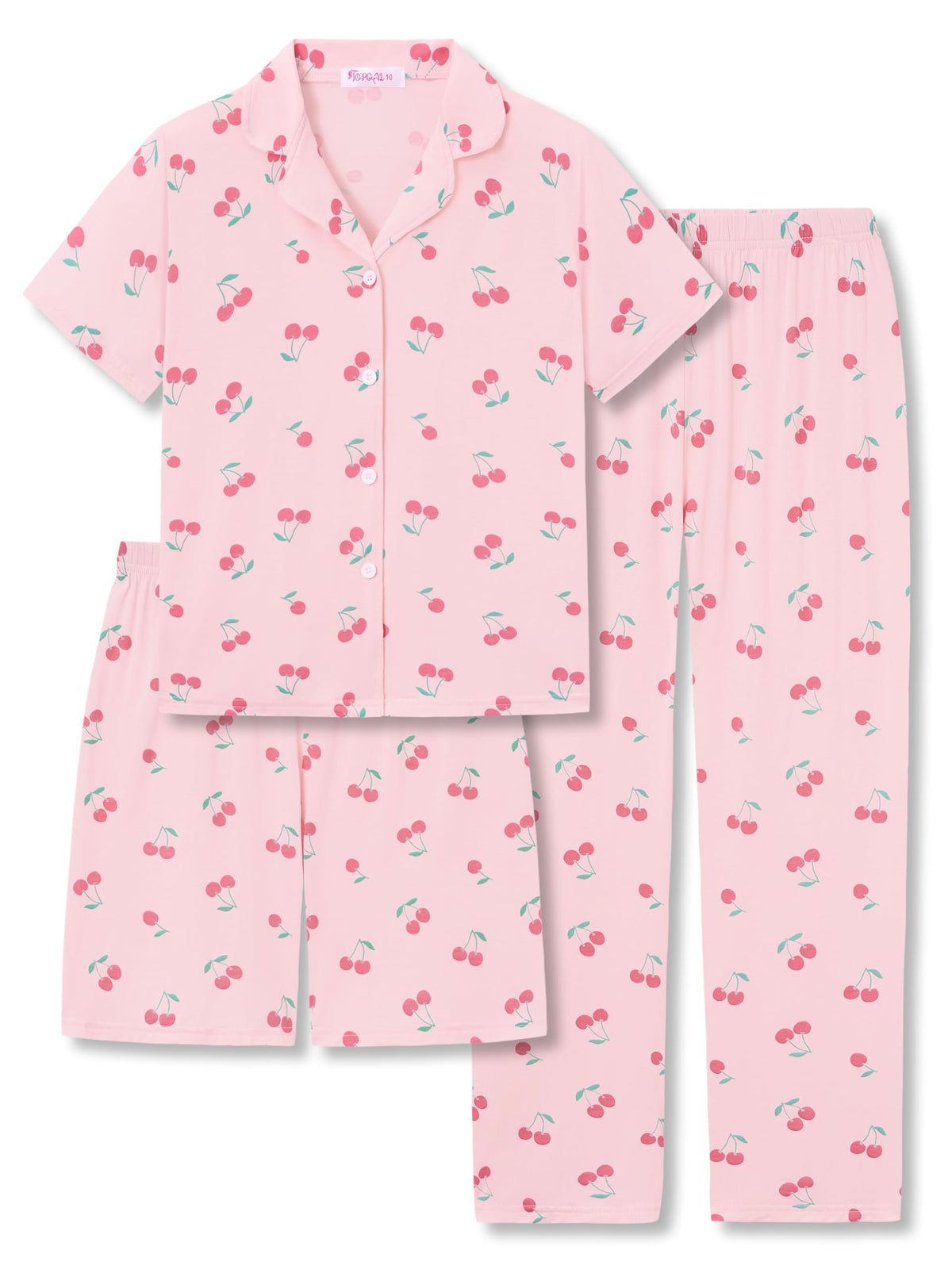 Topgal Girls 3-Piece Graphic Pajamas, Modal Button Up Lapel PJs, Sizes 6-18