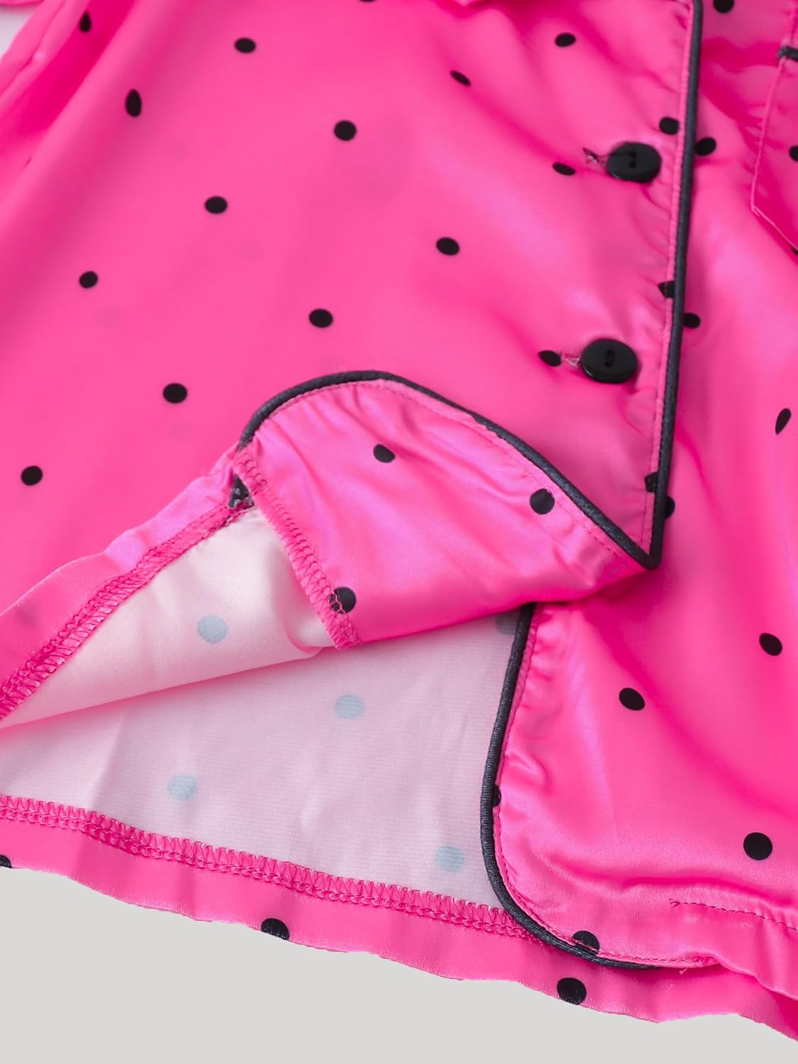 Satin Pajamas for Girls, 4-Piece Long Sleeve Silky Button Down PJ Set