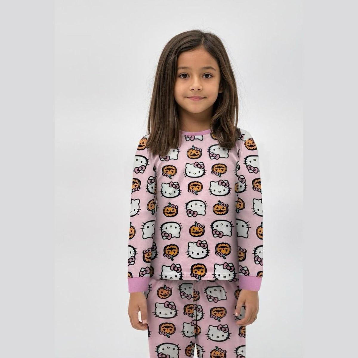 Hello Kitty Girls Halloween Pajamas - Kids 2 Piece Girl's PJ Set For Holiday - Long Sleeve Shirt & Pants - Official License