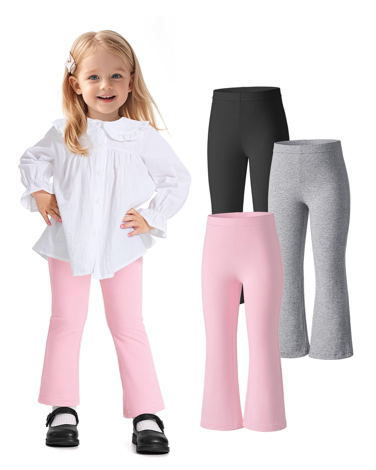 Witwot 3 Pack Baby Girls Flare Pants Cotton Toddler Bell Bottom Leggings