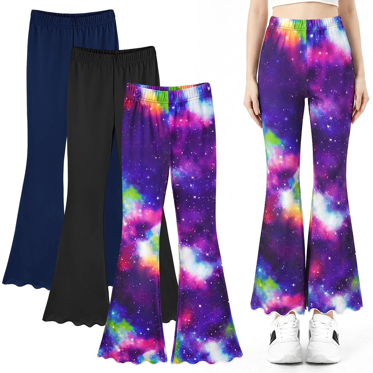 3 Pcs Girls Flare Leggings Mid Waisted Bell Bottom Yoga Pants