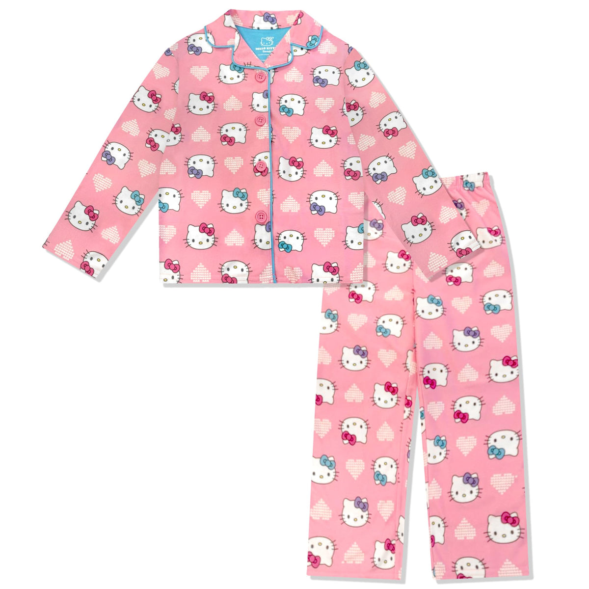 Hello Kitty Girls Pajama Set - 2 Piece Cozy Girls Pjs Button Down Long Sleeve & Pants For Kids - Official Product