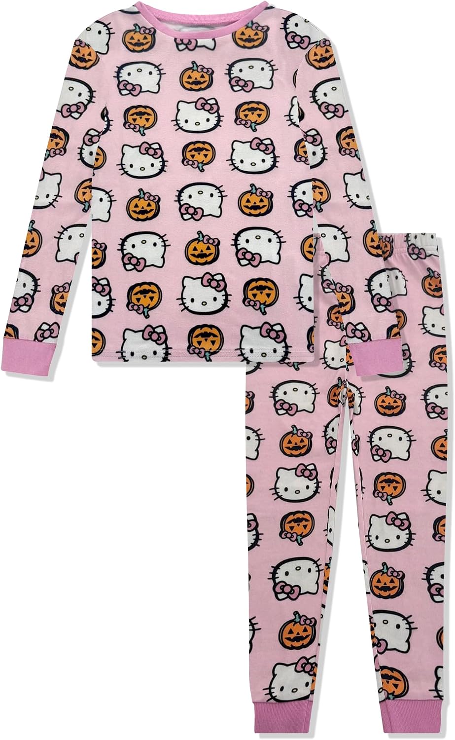 Hello Kitty Girls Halloween Pajamas - Kids 2 Piece Girl's PJ Set For Holiday - Long Sleeve Shirt & Pants - Official License