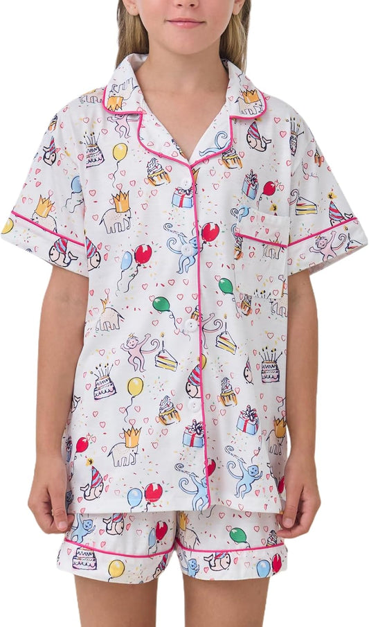 Girls Summer Outfit,Kids Monkey Button Down Loungewear Sleepwear Pjs