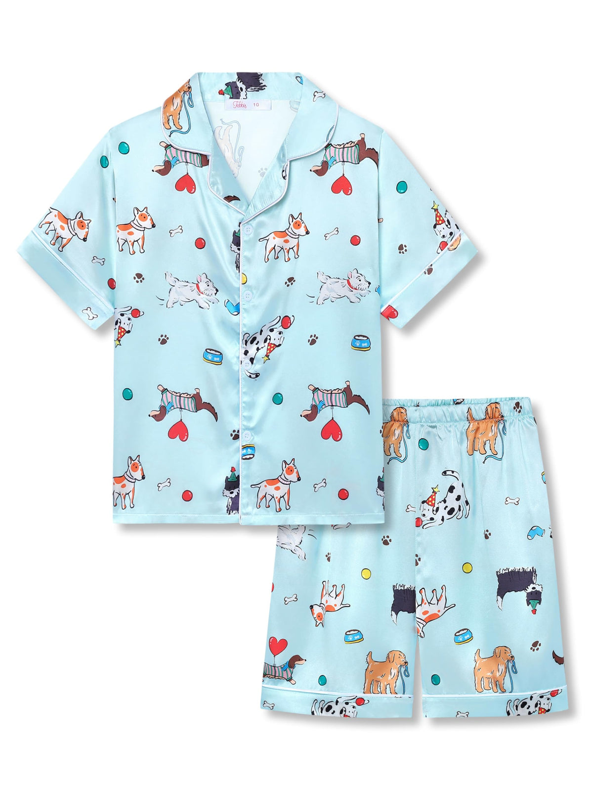 Tebbis Girls Silky Satin Pajamas Short Sleeve Button-Up Set Size 6/7-16