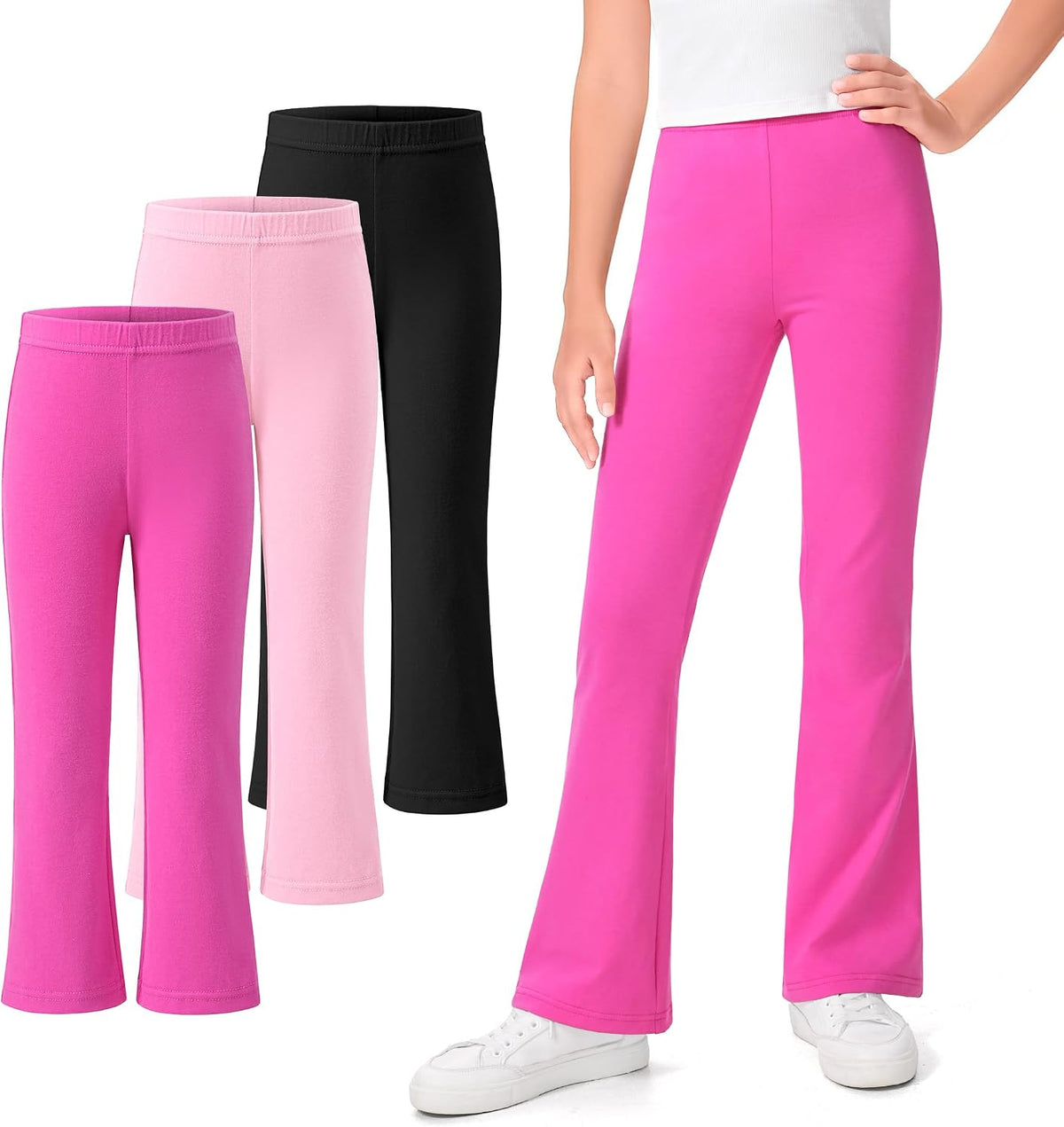 KEREDA 3 Pack School Uniform Pants for Girls Flare Bell Bottoms Leggings