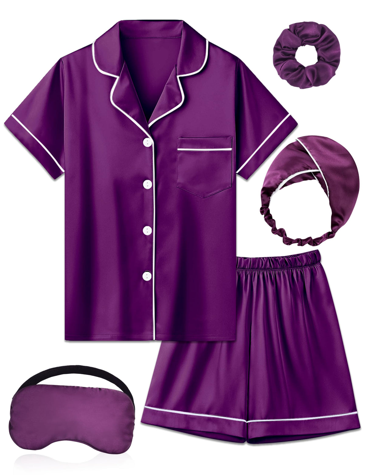 Kids Silk Pajamas Girls Satin Pajama Set Button Down Pjs Set 5-12Y