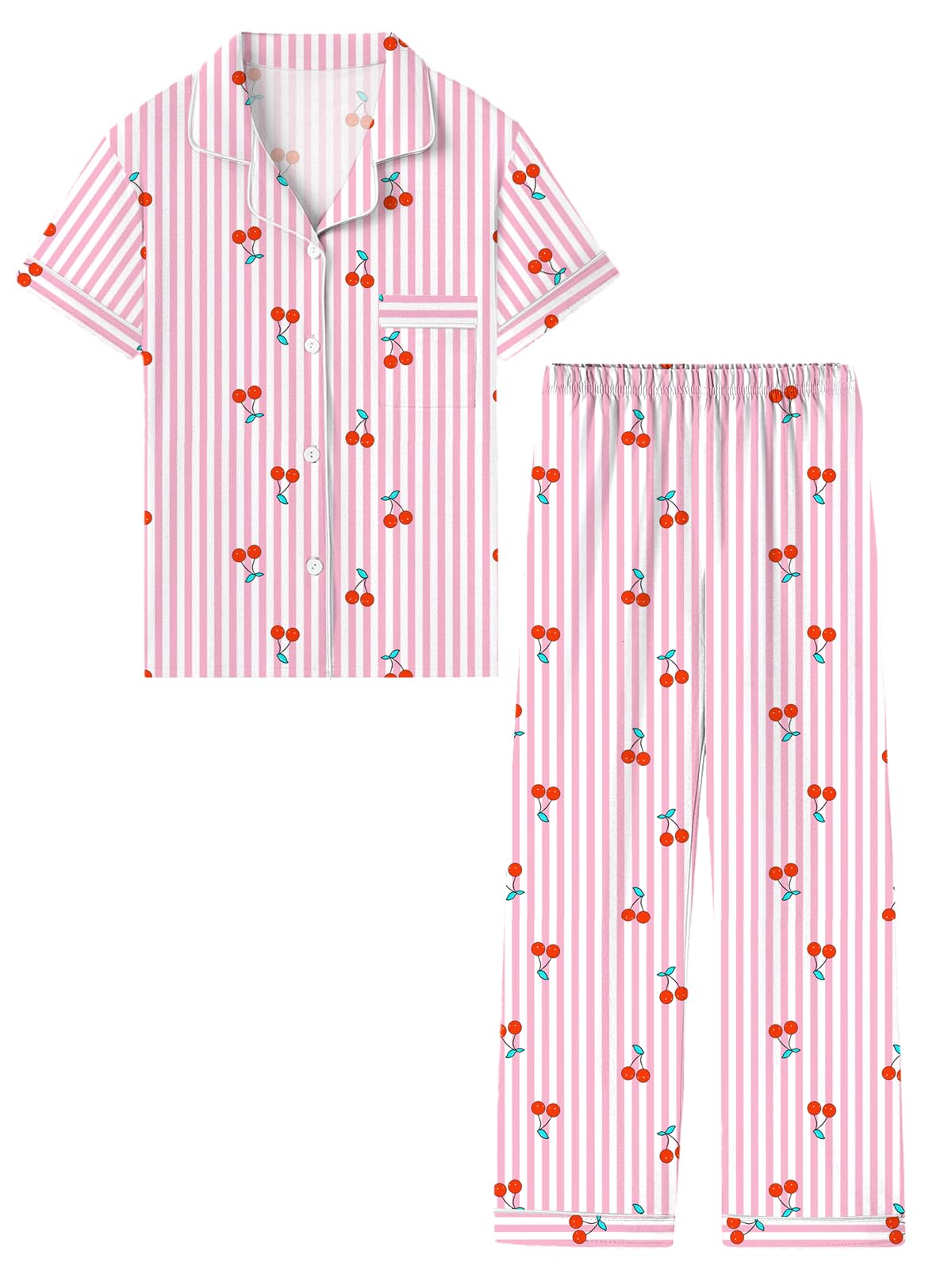 QZH.DUAO Girls Cotton Short Sleeves and Long Pants Pajama Set, 5-14 Years