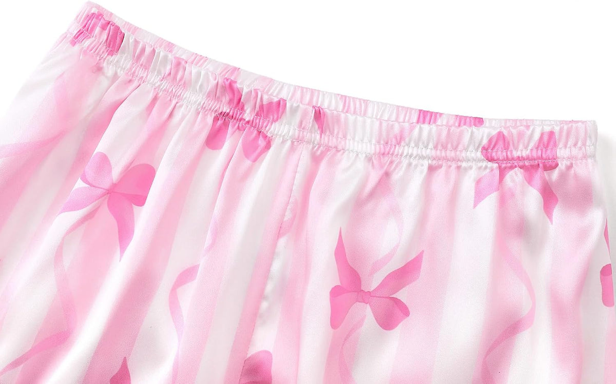 Tebbis Girls Silky Satin Pajamas Short Sleeve Button-Up Set Size 6/7-16