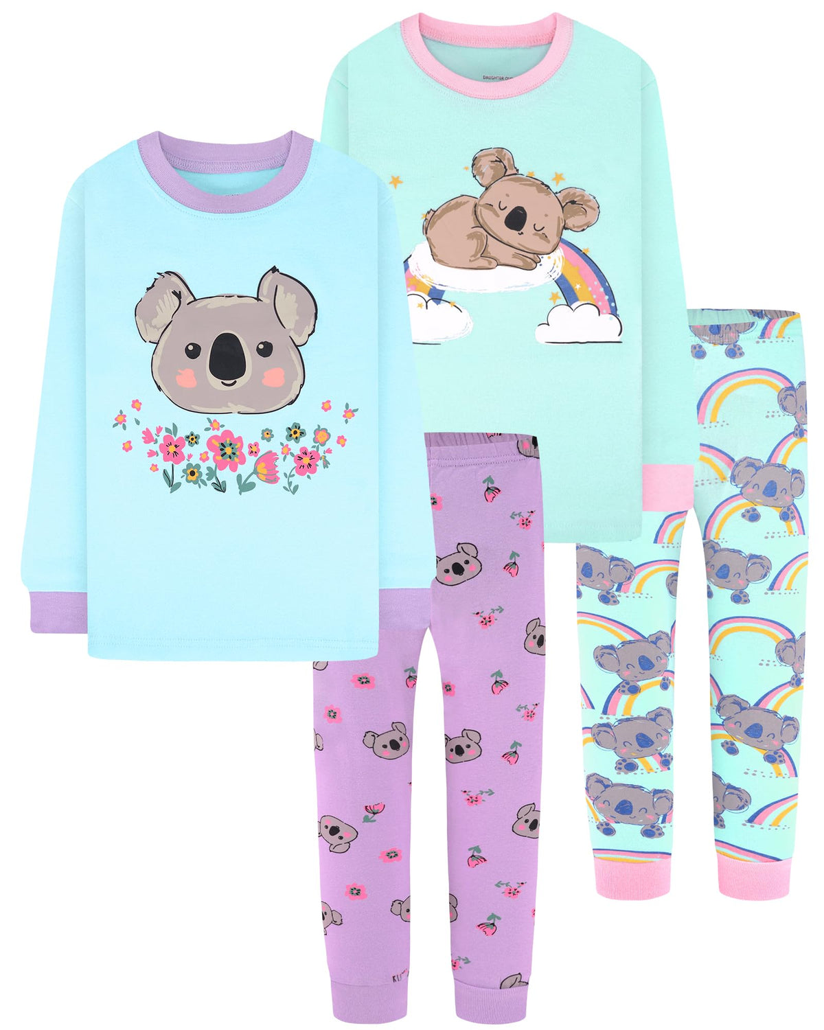 DAUGHTER QUEEN Girls 4 Pieces Cotton Pajamas Size 18 Months-12 Years