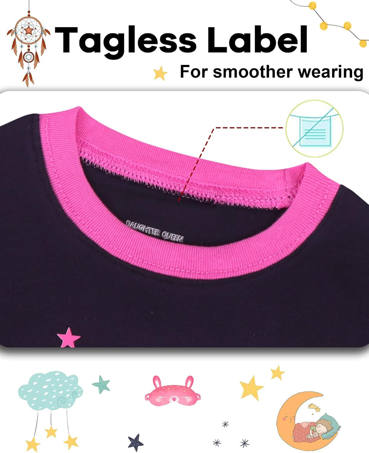 DAUGHTER QUEEN Girls 4 Pieces Cotton Pajamas Size 18 Months-12 Years
