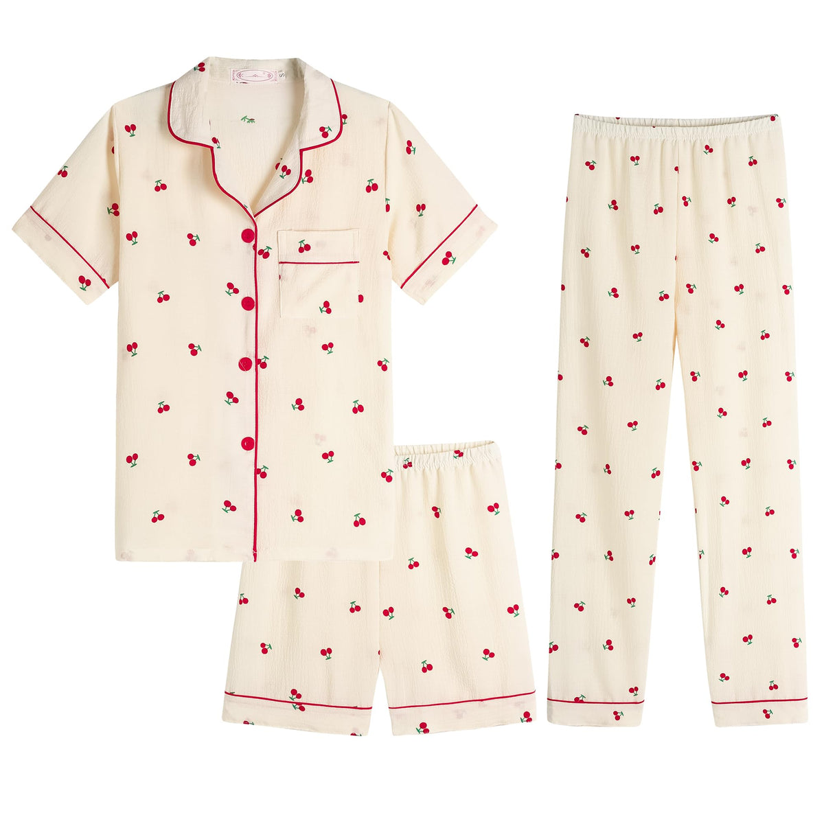 Hupohoi Big Girls Button Down Pajama Set 3pcs Crepe Fabric Sleepwear Nighty