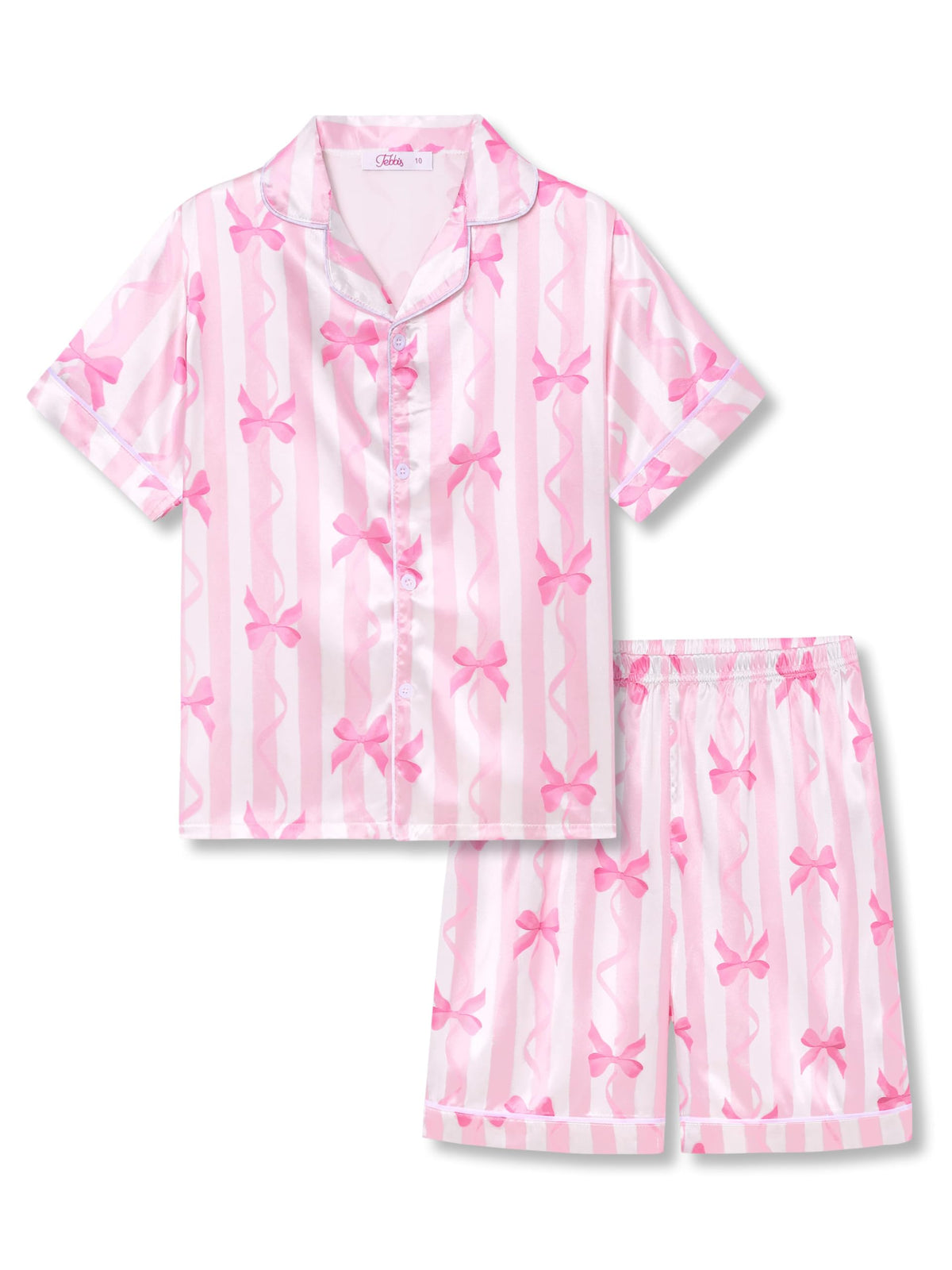 Tebbis Girls Silky Satin Pajamas Short Sleeve Button-Up Set Size 6/7-16