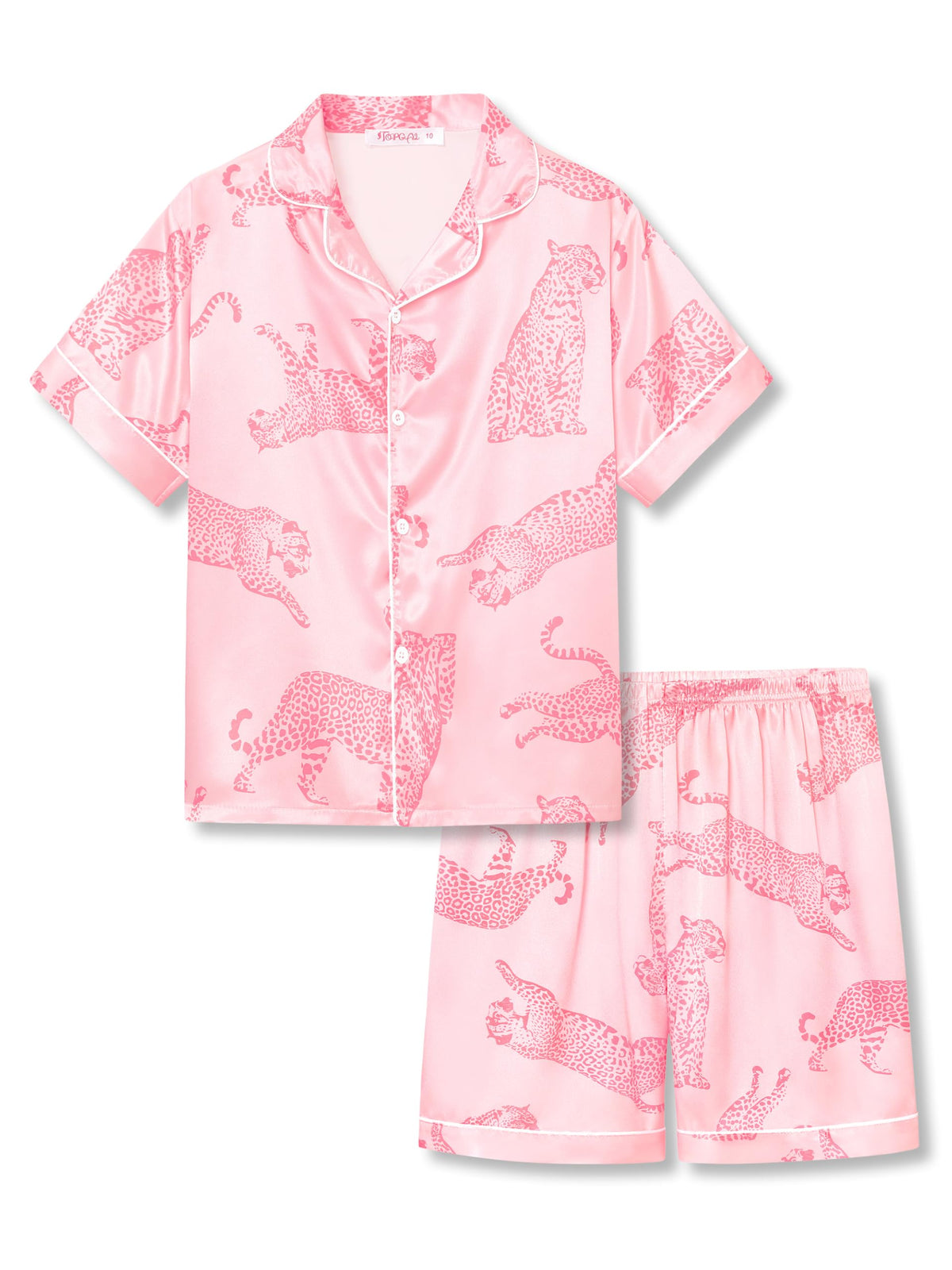 Topgal Girls Satin Pajamas, Short Sleeve Shorts Button Up, Size 6-16