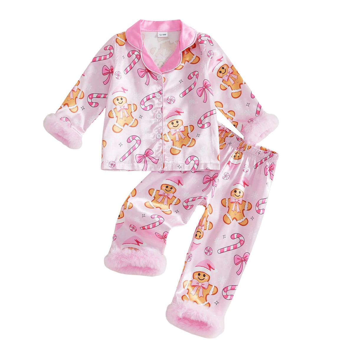 Kuriozud Kids Toddler Girl Pajamas Fuzzy Trim Button Down Shirt Pants 1-7Y