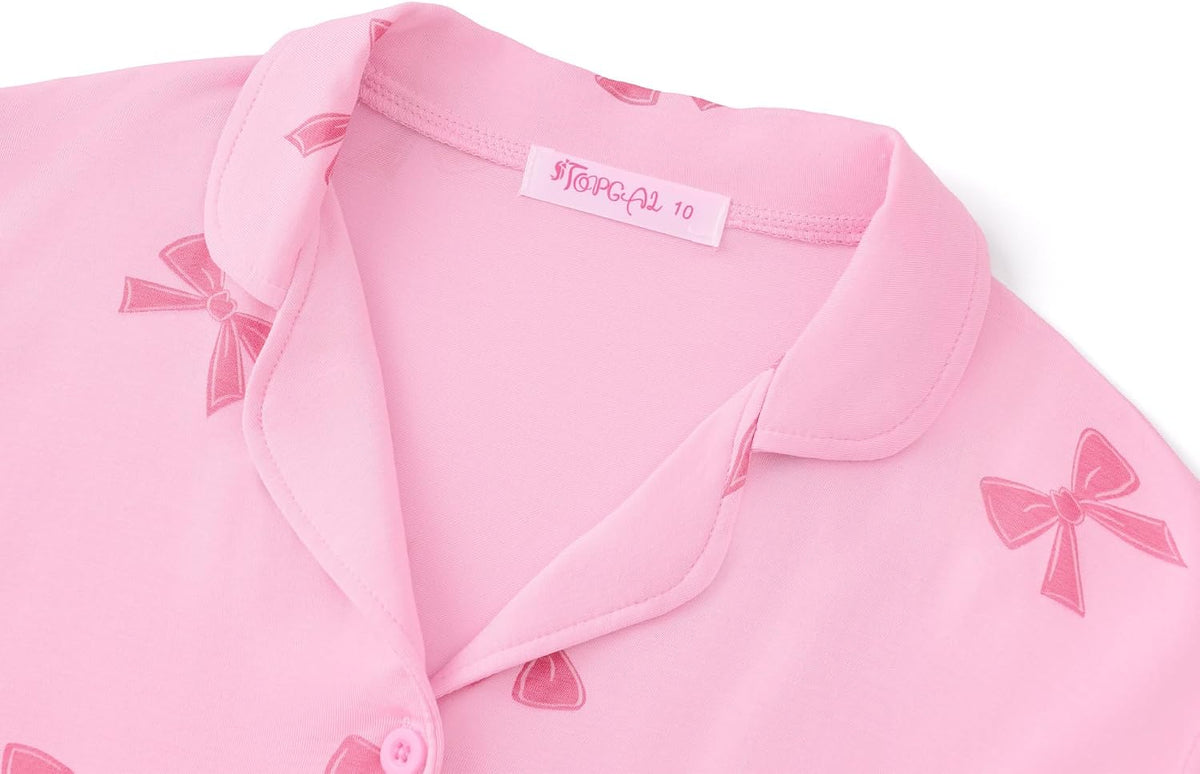 Topgal Girls 3-Piece Graphic Pajamas, Modal Button Up Lapel PJs, Sizes 6-18
