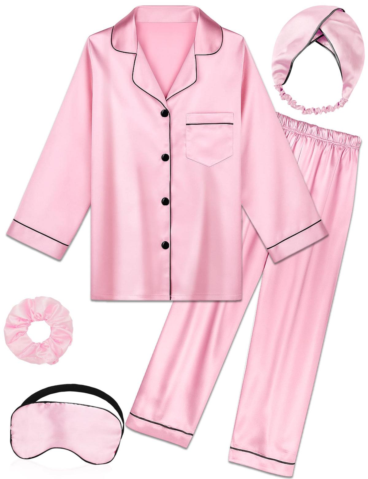 Kids Silk Pajamas Girls Satin Pajama Set Button Down Pjs Set 5-12Y
