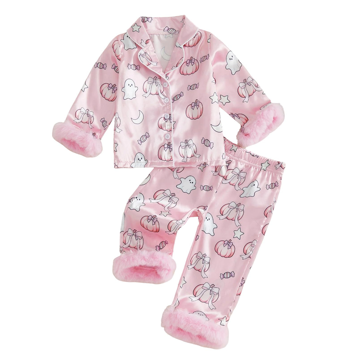Hnyenmcko Kids Toddler Girl Halloween Pajamas Satin Shirts Pants Pjs Set