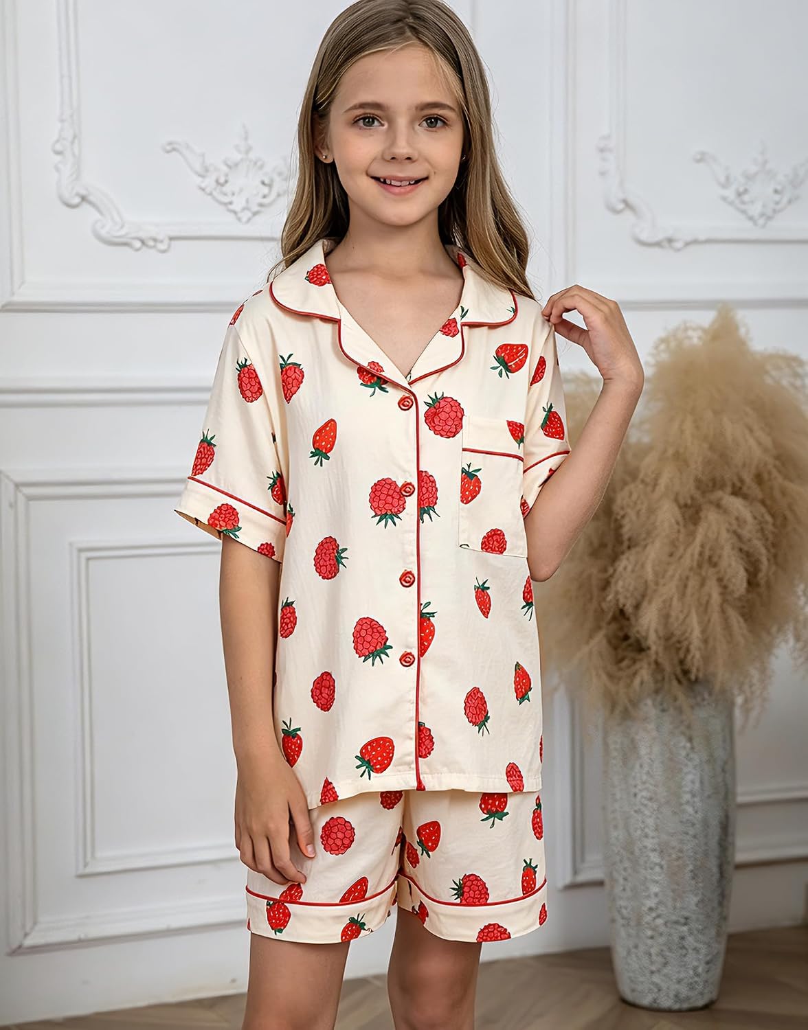 Vopmocld Girls Pajama Sets 3pcs Button Down Sleepwear For Teens 8-18 Years