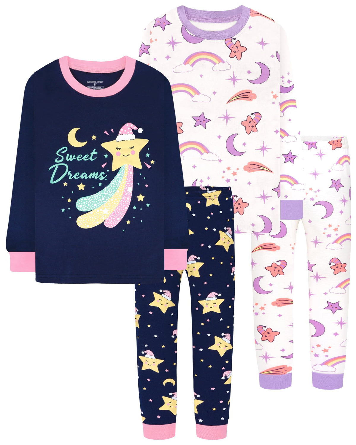 DAUGHTER QUEEN Girls 4 Pieces Cotton Pajamas Size 18 Months-12 Years