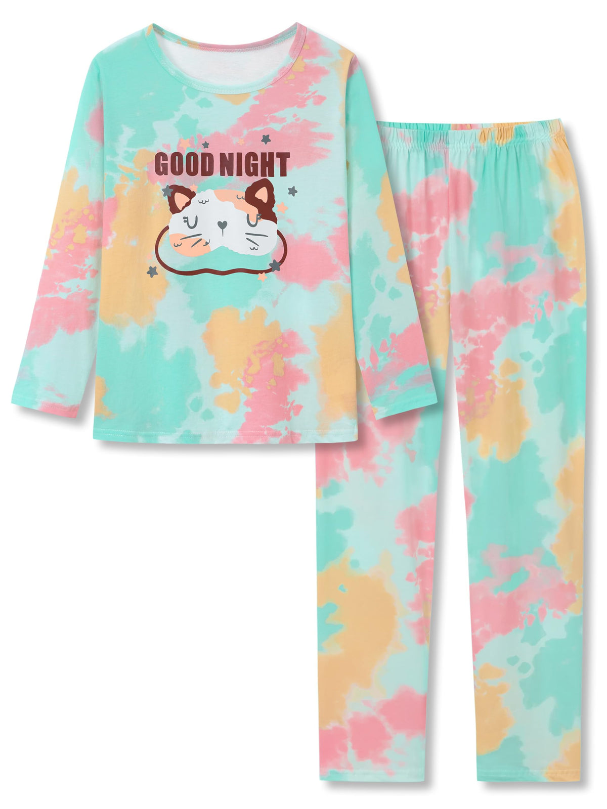 Beezizac Girls' 100% Cotton Pajama Set, Tie-Dye with Various Prints, 4T–18
