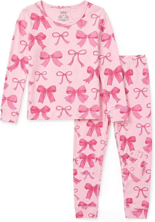 FIOBEE Toddler Girls Pajamas Set, Soft Viscose Long Sleeve Knee Patch PJs