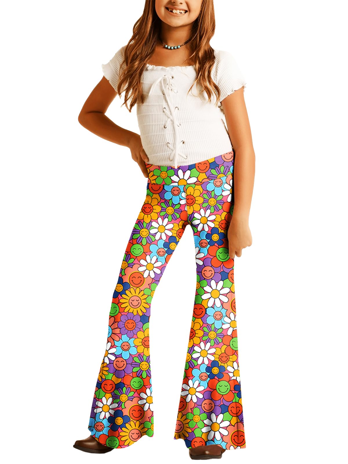 Deerose Girls Halloween Hippie Bell Bottom Pants High Waist Flare Pants 5-14 Years