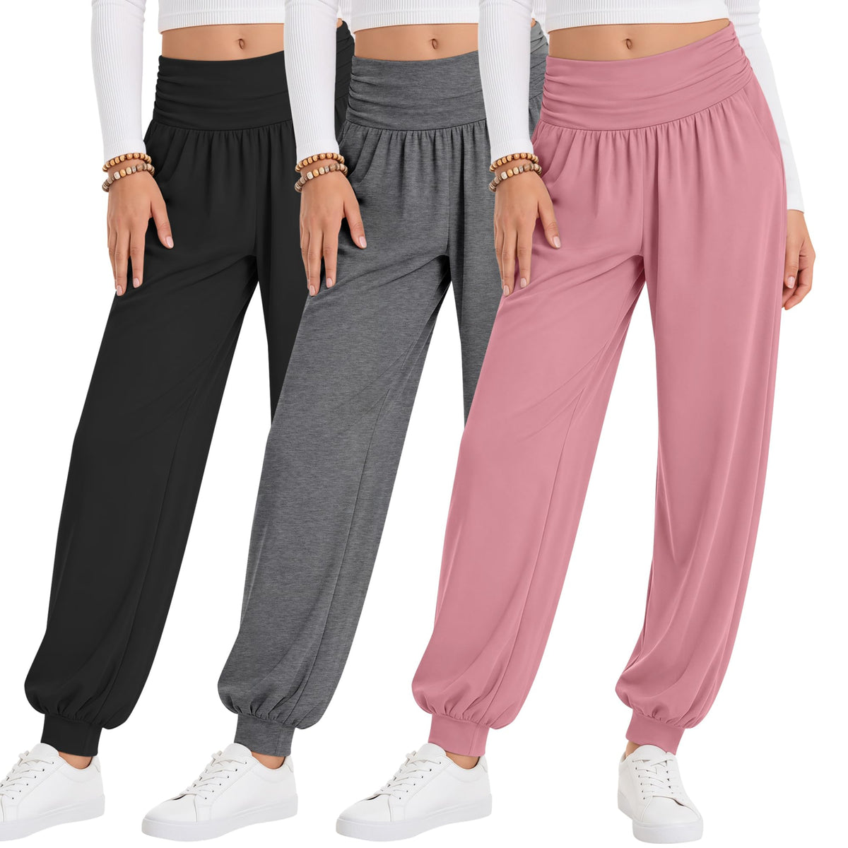 Oakgarden 3 Pack Girls' Lightweight Athletic Joggers Pants
