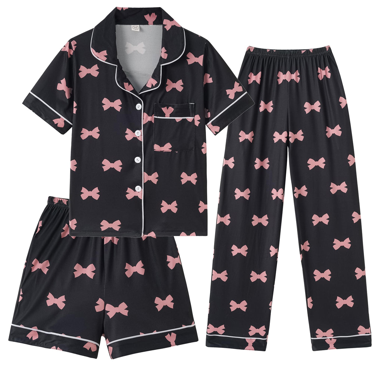 Hupohoi Girls Pajamas 3 Piece Button Down Sleepwear Outfit with Pockets PJS