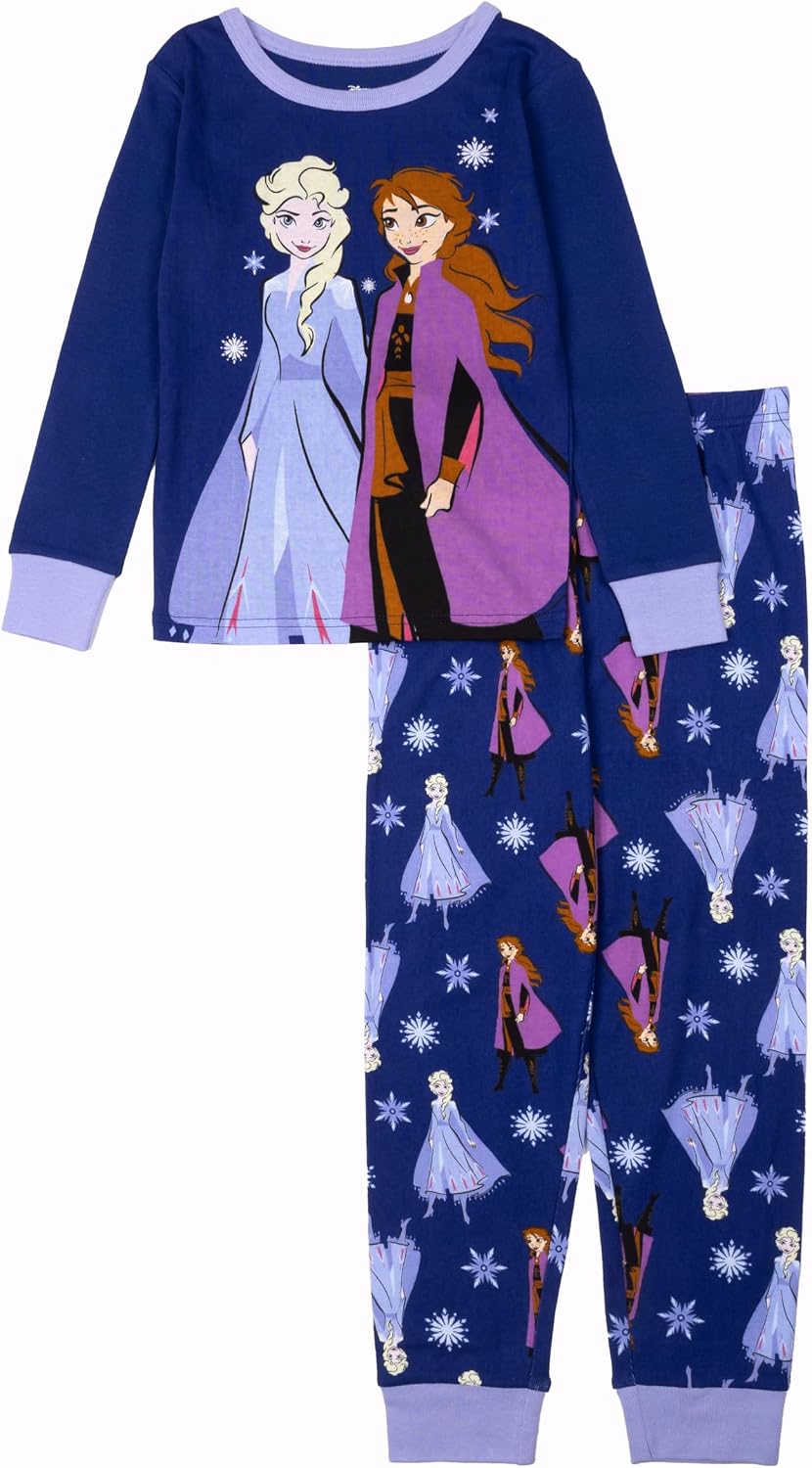 Disney Girls' 2-piece Snug-fit Cotton Holiday Matching Pajama Set, Soft & Cute for Kids