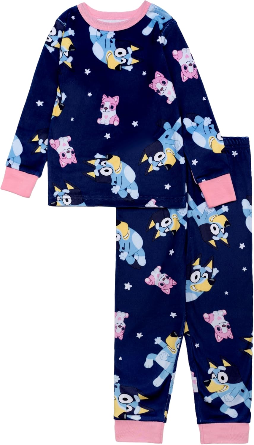 Bluey Girls' 2-piece Loose-fit Pajama Set, Matching Long-Sleeve Pajamas