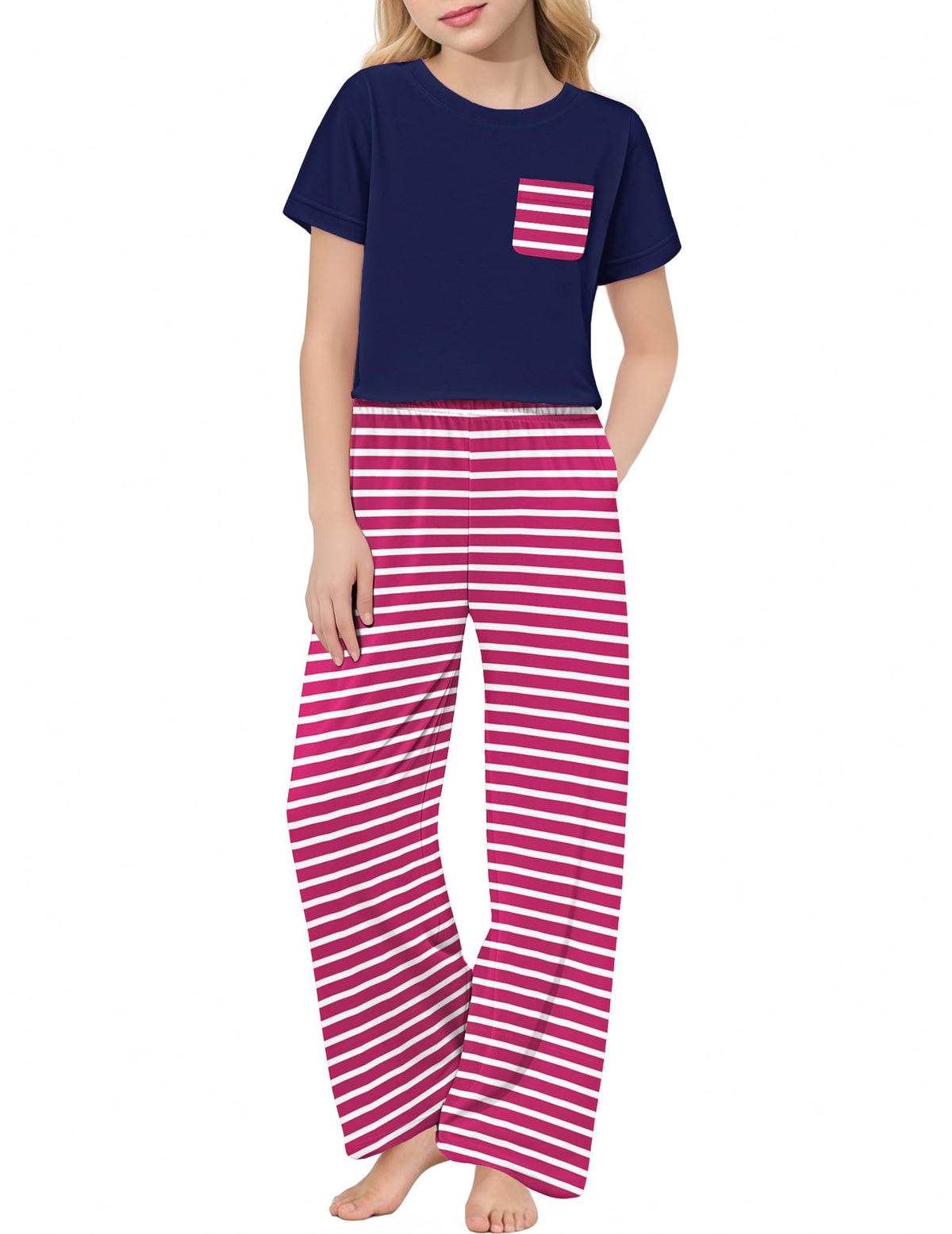 Arshiner Girls' Sleepwear Short Sleeve Long Pants Pajamas Sets Soft Pjs